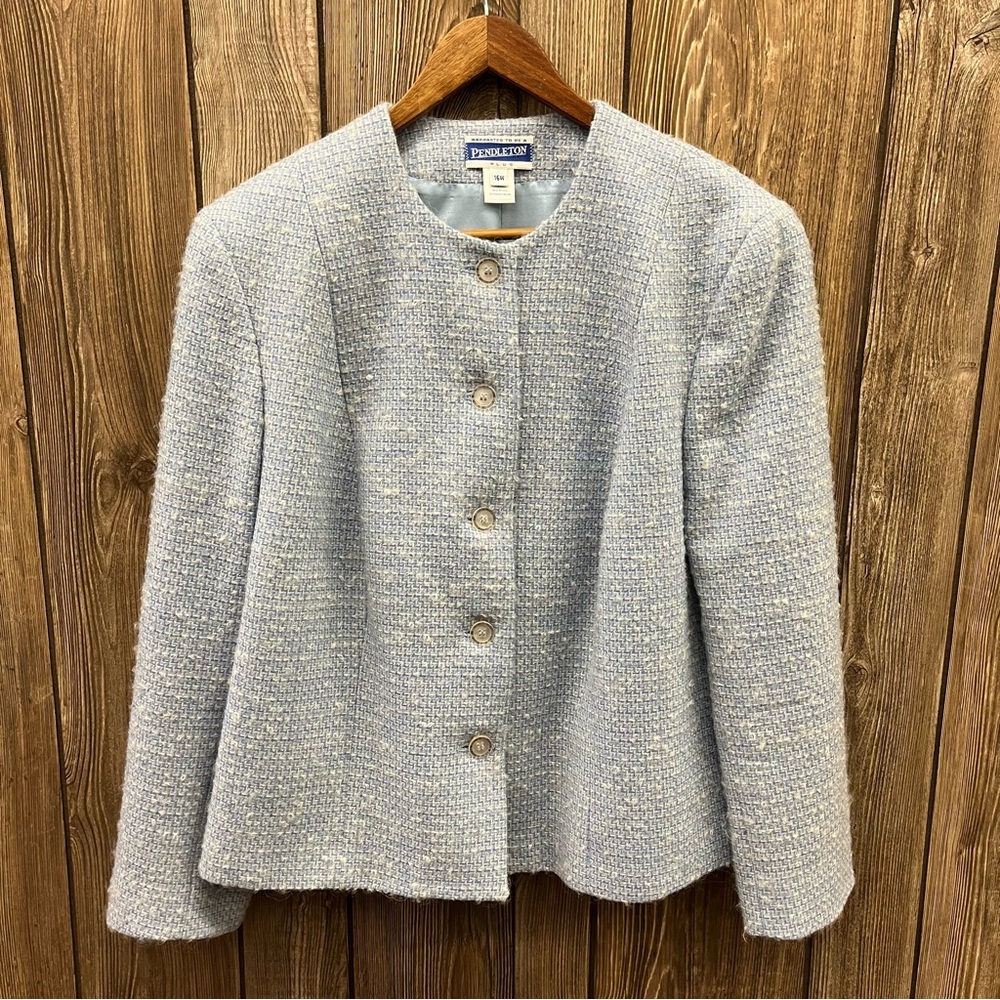 Vintage Pendleton USA 5 Button Wool Blazer Suit Jacket Blue Women’s Size 16W